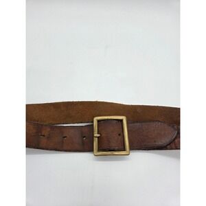 Mens Belt 34 Brown Good Leather Brass Buckle Distressed Unbranded